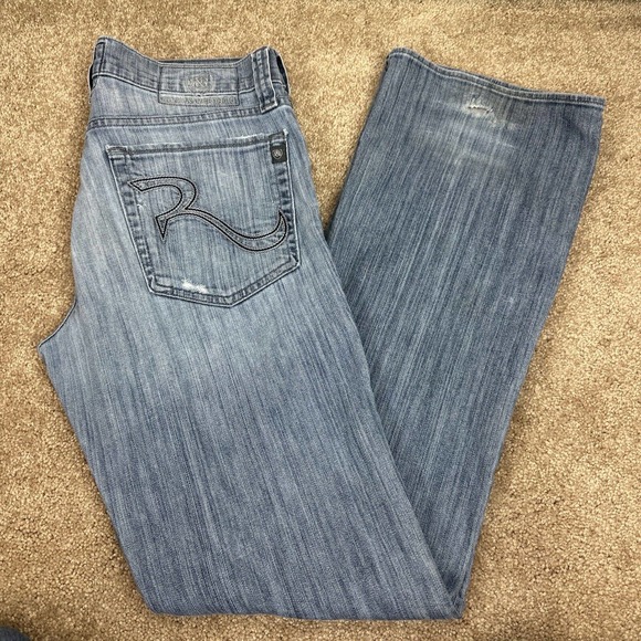 Rock & Republic Denim - Rock & Republic Straight Leg Jeans Women's 32 Blue Whiskers Button Fly High Rise